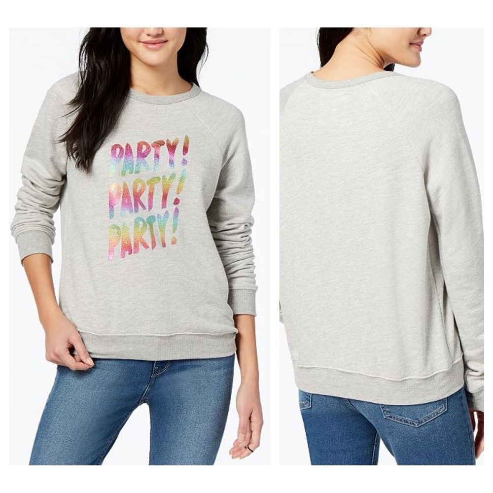 Ban do Party Women's Cotton Graphic Sweatshirt Grey Pink Medium NWT $68